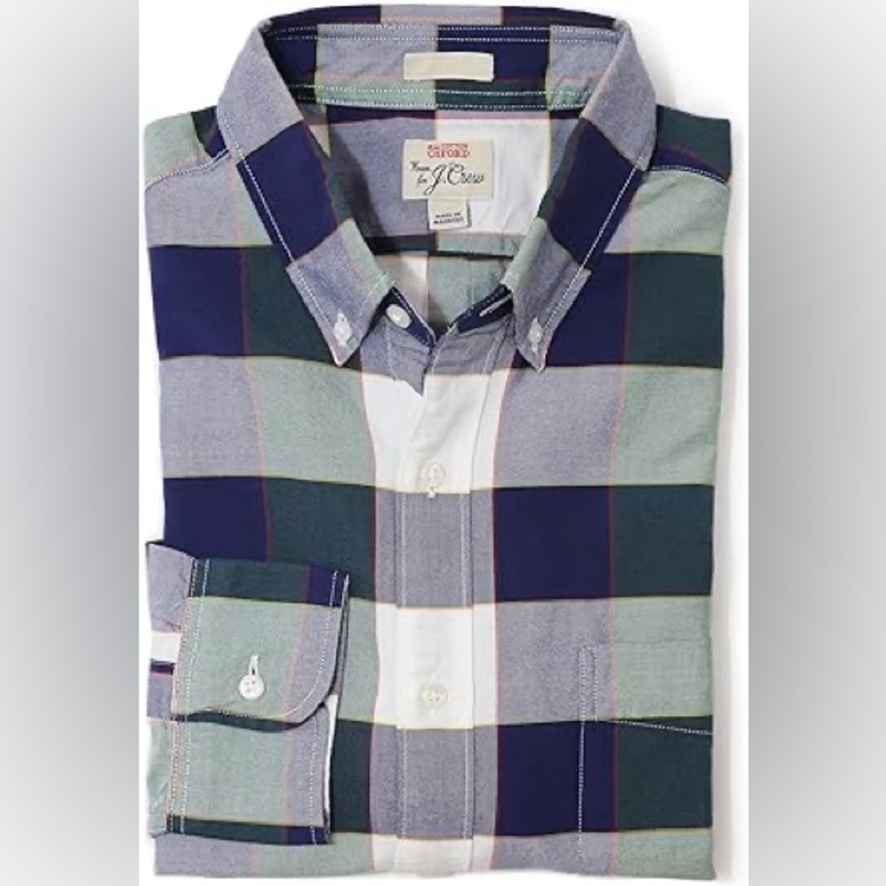 J CREW All Cotton Oxford Plaid Button-Down - Slim Fit - H1718 - Sz XL